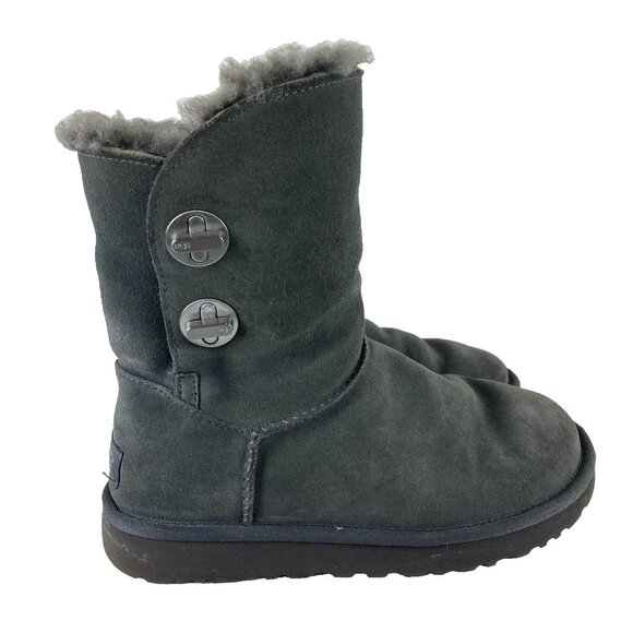 UGG Womens Sz 6 Turnlock Short Gray Suede Sherpa Lined Winter Boots - Picture 1 of 10